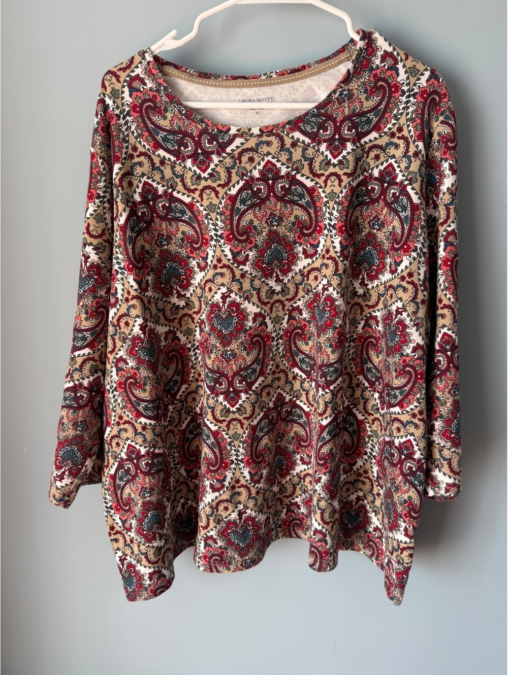 Laura Scott Woman 3X Paisley Print Long Sleeve Top Made in Vietnam